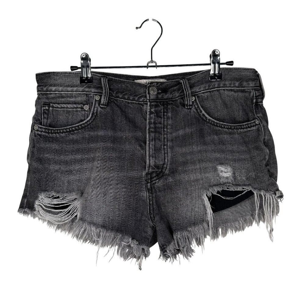 Free People We the Free Distressed Black Denim Shorts, 28